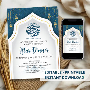 Teal Geometric Arch Ramadan Iftar Invitation