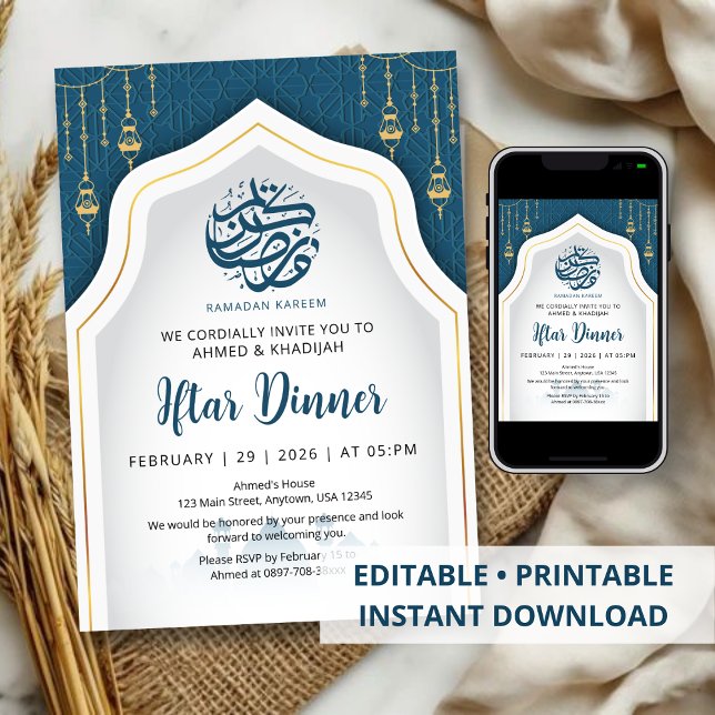 Teal Geometric Arch Ramadan Iftar Invitation (Creator Uploaded)