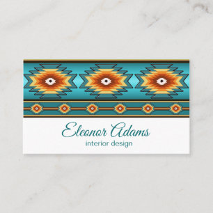 Teal geometric navajo pattern. business card