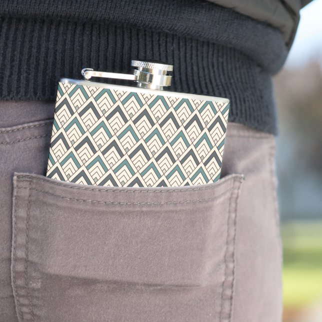 Teal Geometric Pattern Hip Flask (In Situ)