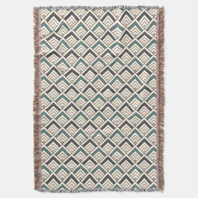 Teal Geometric Pattern Throw Blanket (Front Vertical)