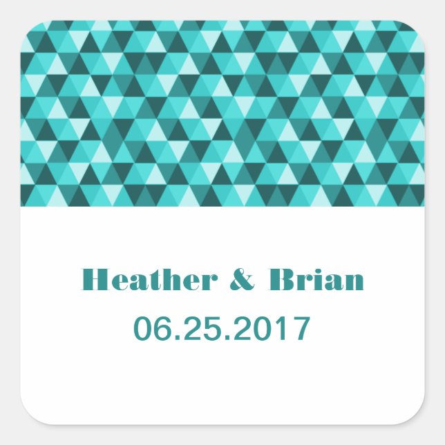 Teal Geometric Triangles Wedding Stickers (Front)