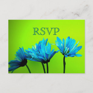 Teal Gerber Daisies on Lime Green Wedding RSVP