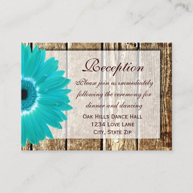 Teal Gerber Daisy Wedding Reception Direction Card (Front)