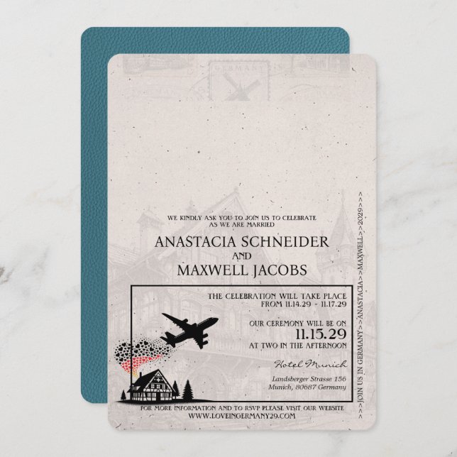 Teal Germany Passport Wedding Invitation (Front/Back)