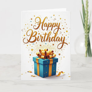 Teal Gift Box Birthday Card