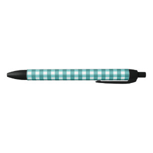 Teal gingham black ink pen
