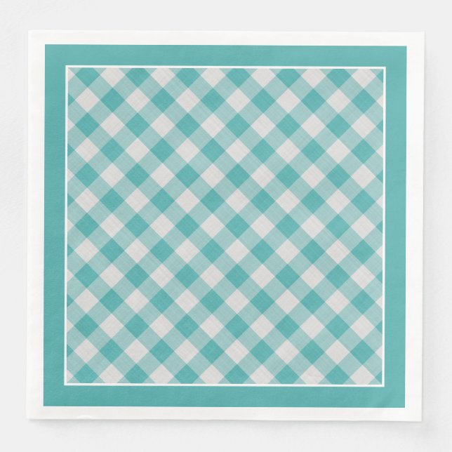 Teal Gingham Checks Pattern For All Occasions Napkin (Front)
