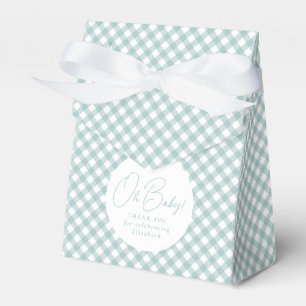 Teal gingham cute gender neutral baby shower favour box