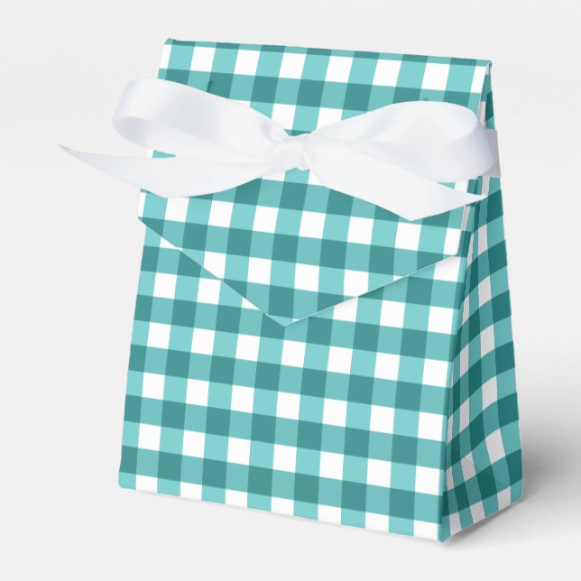 Teal gingham favour box (Front Side)