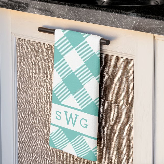 Teal Gingham Monogram Tea Towel (Creator Uploaded)