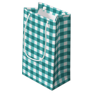 Teal gingham small gift bag