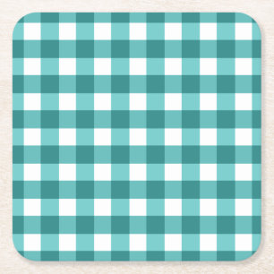 Teal gingham square paper coaster