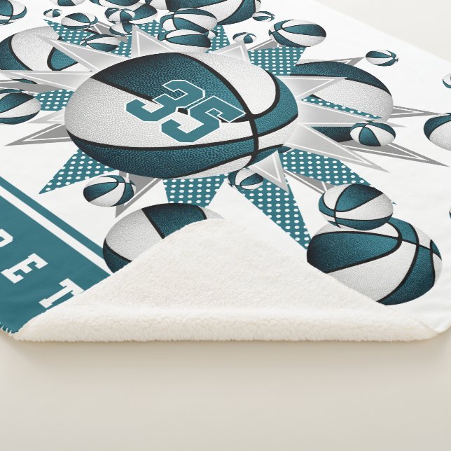 teal girls sports basketballs stars sherpa blanket (3/4)