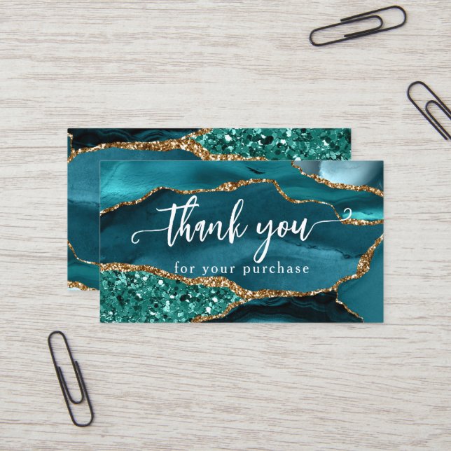 Teal Glam Glitter Agate Thank You Customer Insert (Front/Back In Situ)