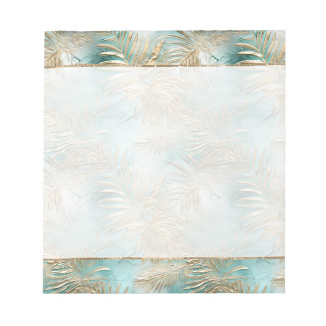 Teal Glam Gold White Tropical Leaves Notepad (Front)
