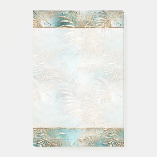 Teal Glam Gold White Tropical Leaves Post-it Notes (Front)