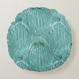 Teal glass look abstract art pattern elegant round cushion