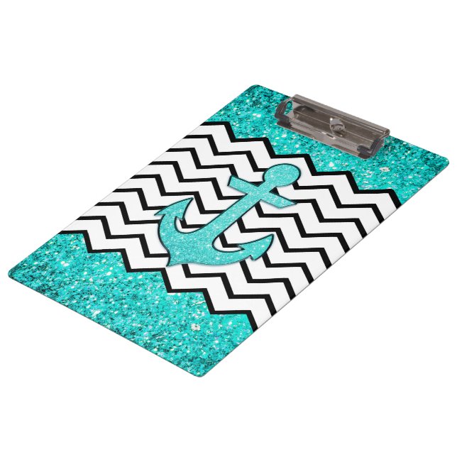 Teal glitter anchor and chevron clipboard (Angled)