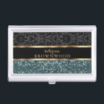 Teal Glitter and Black Damask Business Card Holder<br><div class="desc">Business Card Cases - Featuring a Teal Faux Glitter and Black Damask Design ready for you to personalise. 📌If you need further customisation, please click the "Click to Customise further" or "Customise or Edit Design"button and use our design tool to resize, rotate, change text colour, add text and so much...</div>