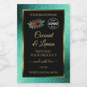 Teal Glitter and Black Product Labels Ladybug Logo