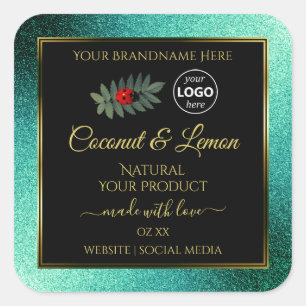 Teal Glitter and Black Product Labels Ladybug Logo