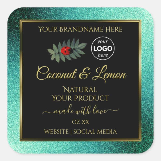 Teal Glitter and Black Product Labels Ladybug Logo (Front)