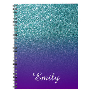 Teal Glitter and Purple Ombre Personalised Notebook