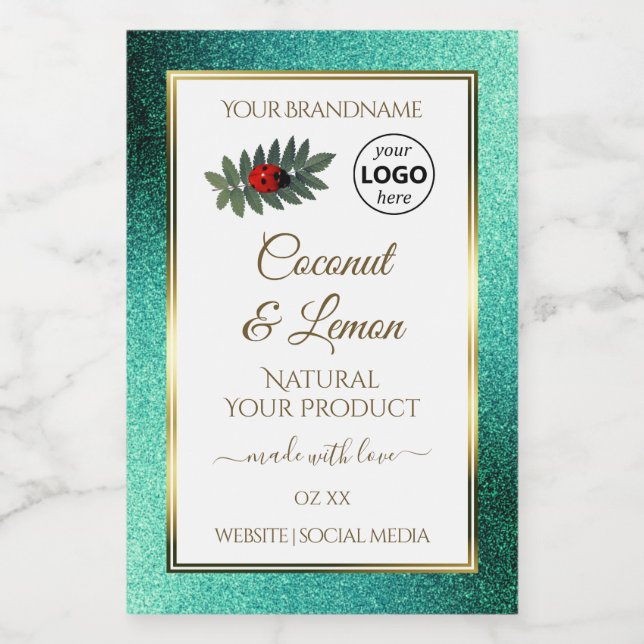 Teal Glitter and White Product Labels Ladybug Logo (Single Label)