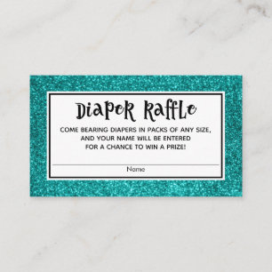 Teal Glitter Baby Shower Diaper Raffle Cards