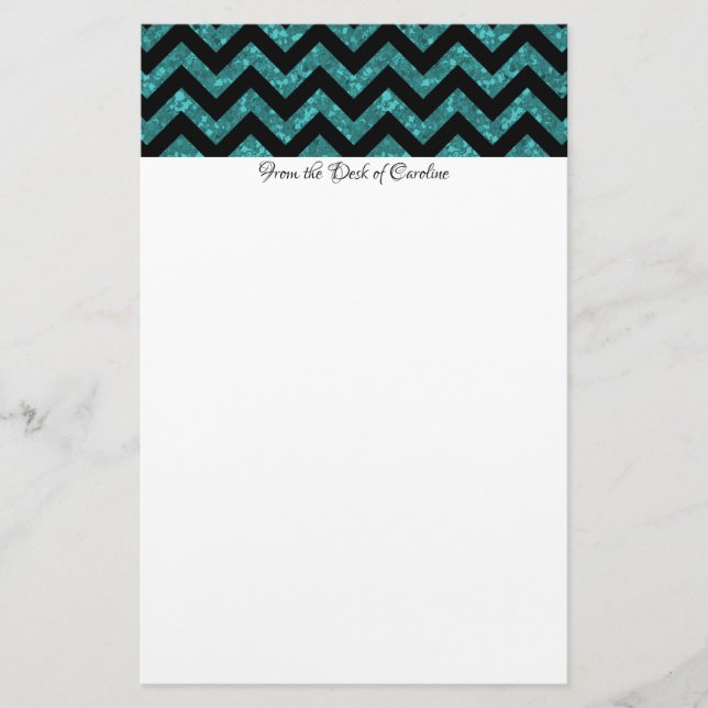 Teal Glitter Chevron Stationery (Front)