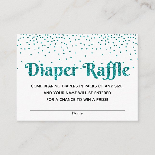 Teal Glitter Confetti Diaper Raffle Ticket Cards (Front)