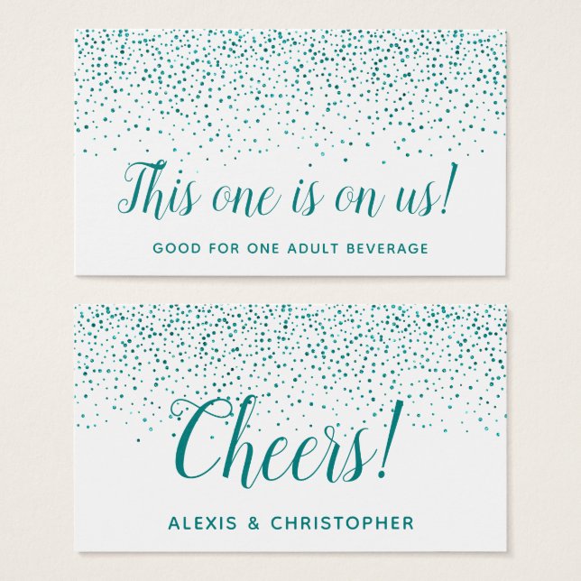 Teal Glitter Confetti Dots Wedding Drink Tickets (Front & Back)
