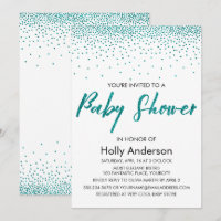Teal Glitter Confetti & Typography Baby Shower