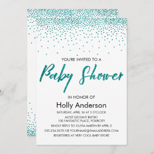 Teal Glitter Confetti & Typography Baby Shower Invitation