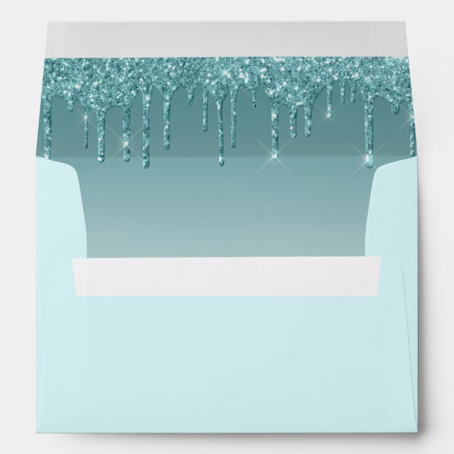 Teal Glitter Drips Baby Shower Envelope | Faux Gli (Back (Bottom))