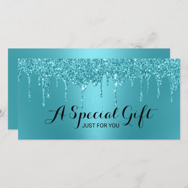 Teal Glitter Drips Salon & Spa Gift Certificates (Front/Back)