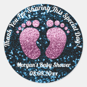 Teal Glitter Feet Baby Shower Favour Thank You Classic Round Sticker