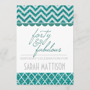 Teal Glitter Forty and Fabulous Birthday Invite