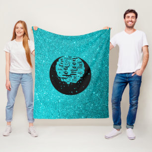 Teal Glitter I Love You To The Moon Fleece Blanket
