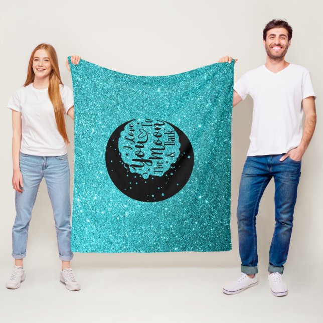 Teal Glitter | I Love You To The Moon  Fleece Blanket (In Situ)