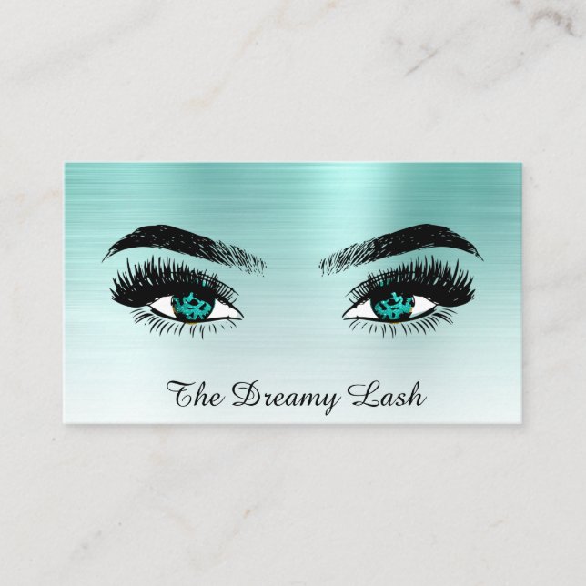*~* TEAL Glitter Lashes QR Brows Extensions Business Card (Front)