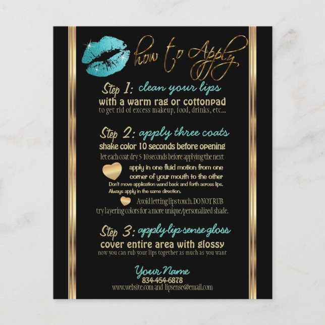 Teal Glitter Lip Instructions Flyer (Front)