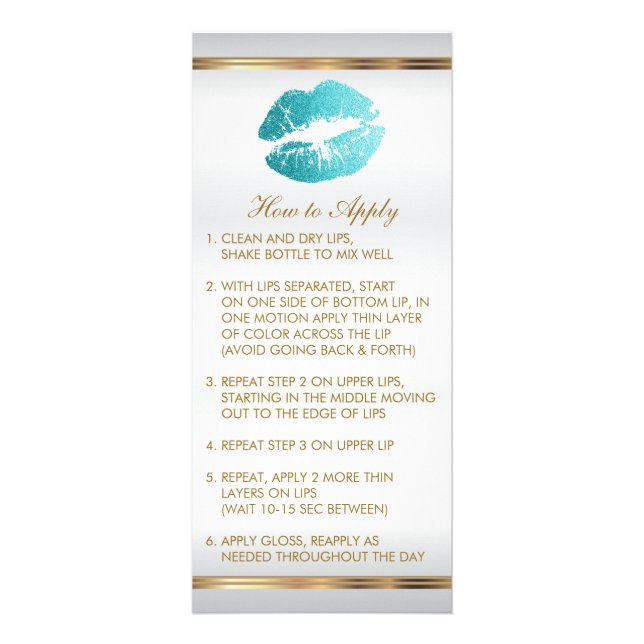 Teal Glitter Lipstick Instructions White Satin Rack Card (Front)