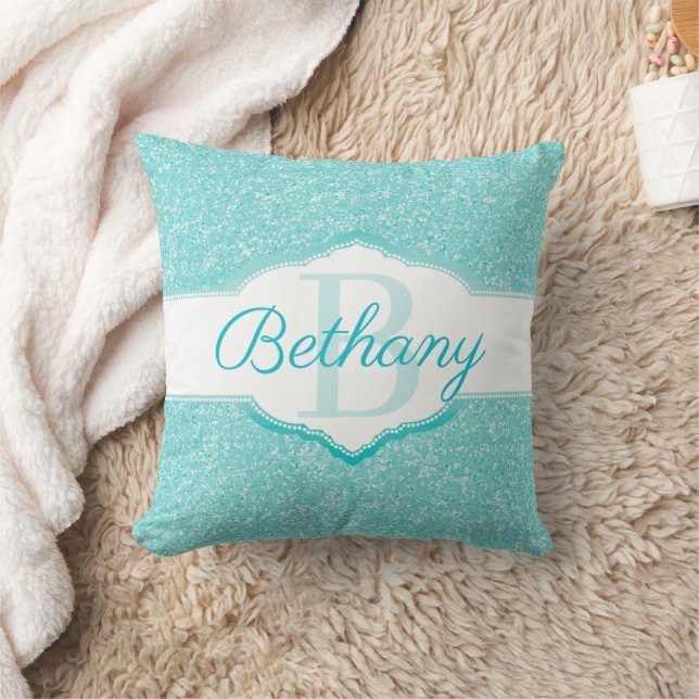 Teal Glitter Monogram Cushion (Blanket)
