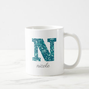 Teal Glitter Monogram N Personallzed Coffee Mug