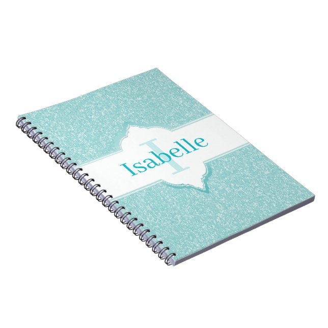 Teal Glitter Monogram Notebook (Right Side)