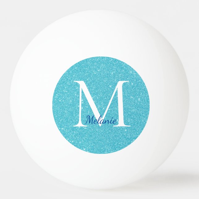  Teal Glitter Monogram  Ping Pong Ball (Front)