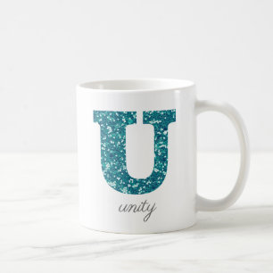 Teal Glitter Monogram U Personalised Mug