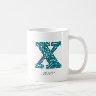 Teal Glitter Monogram X Personalised Mug